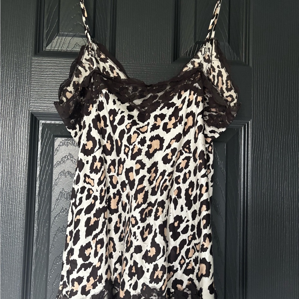 New York & Company Cream Brown Silk & Lace Fitted Camisole